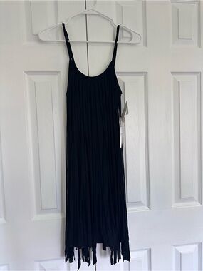 Sky Black Sleeveless Fringe-Hem Mini Dress